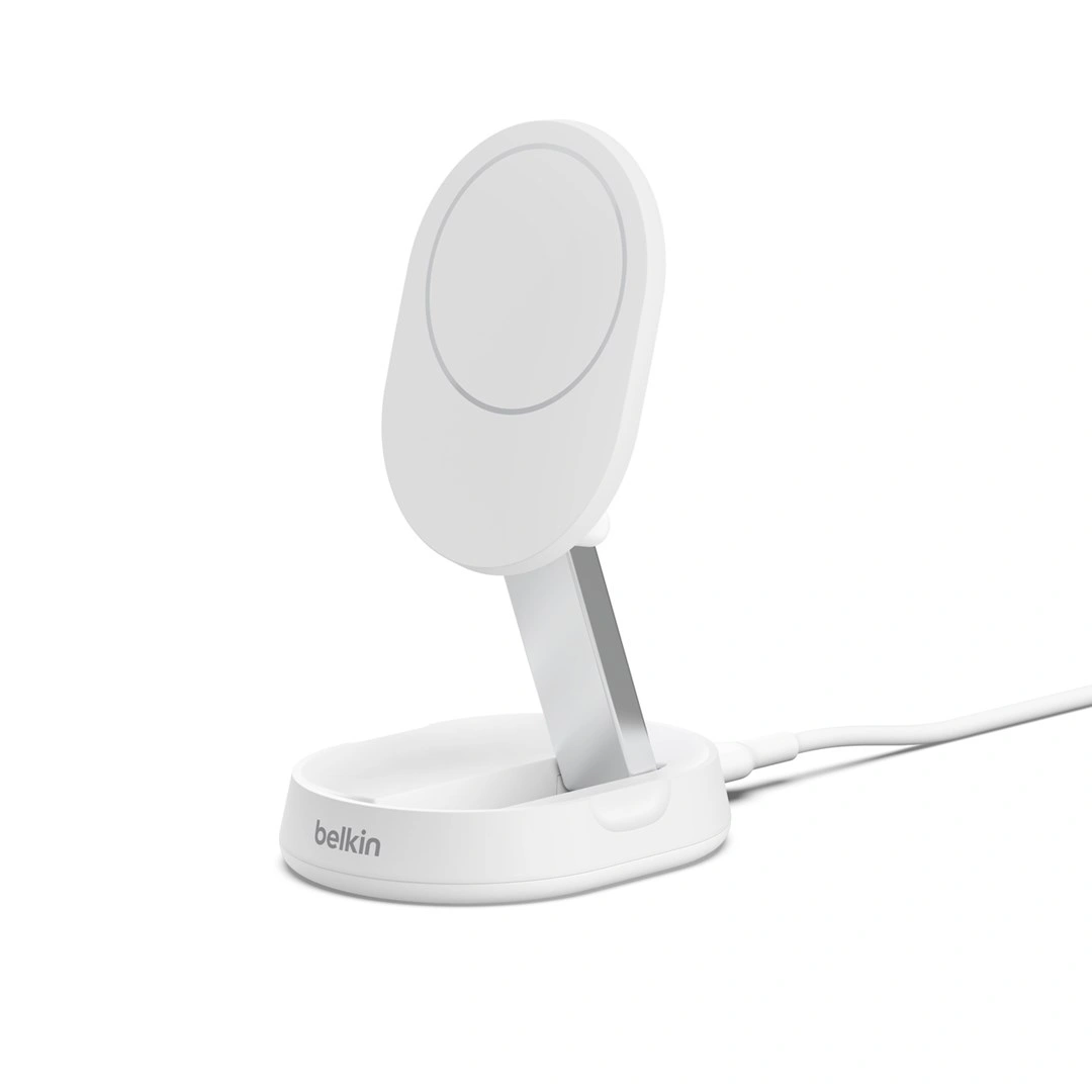 Belkin BOOST CHARGE PRO konvertibilní Qi2 15W magnetický nabíjecí stojan, bez adaptéru, bílá