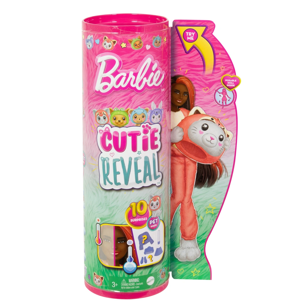 Mattel Barbie Cutie Reveal Barbie v kostýmu - kotě v červeném kostýmu pandy HRK22