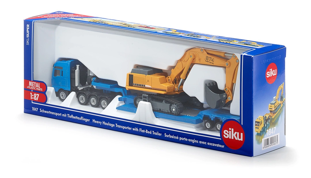 SIKU 1847 Truck + excavator on a tow truck