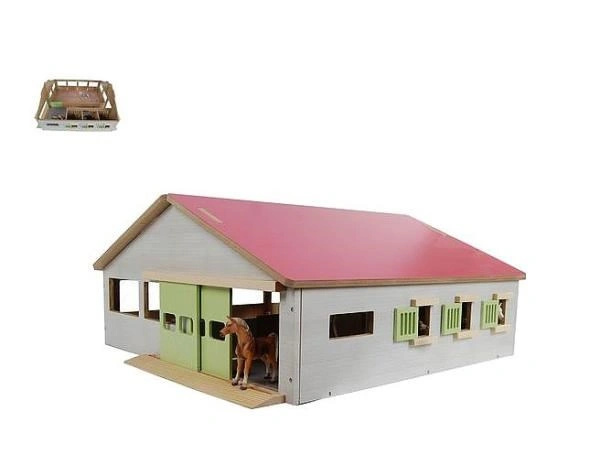 Kids Globe Horse stáj pro koně dřevěná 62x56x26 cm 1:32 v krabičce