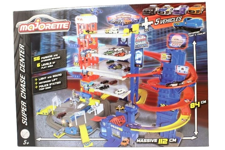 MAJORETTE Garage Super Chase Center + 4 cars and train