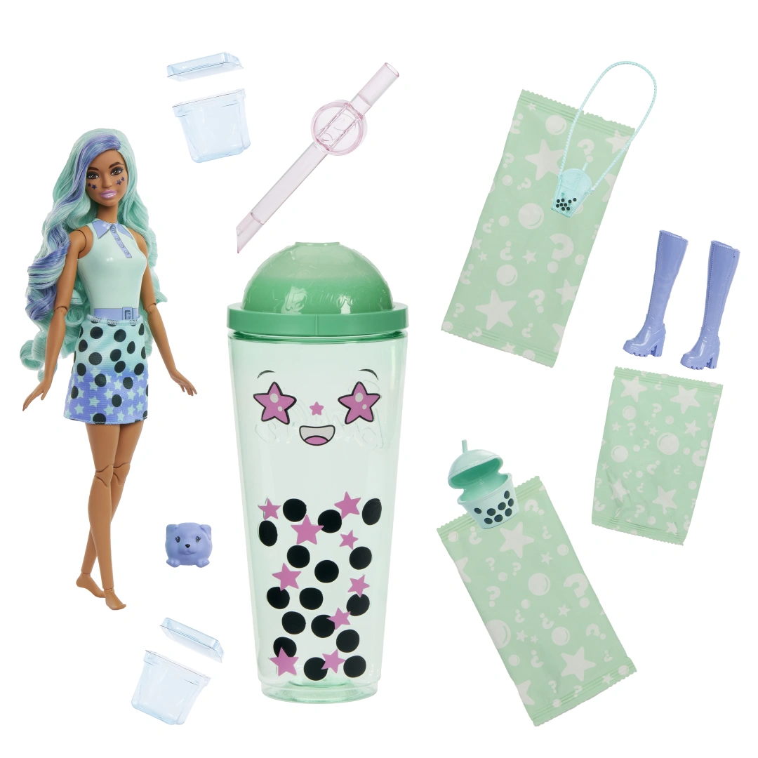 Mattel Panenka Barbie Pop Reveal Barbie bubble tea zelený čaj, doplňky s 8 překvapeními, voňavé HTJ1