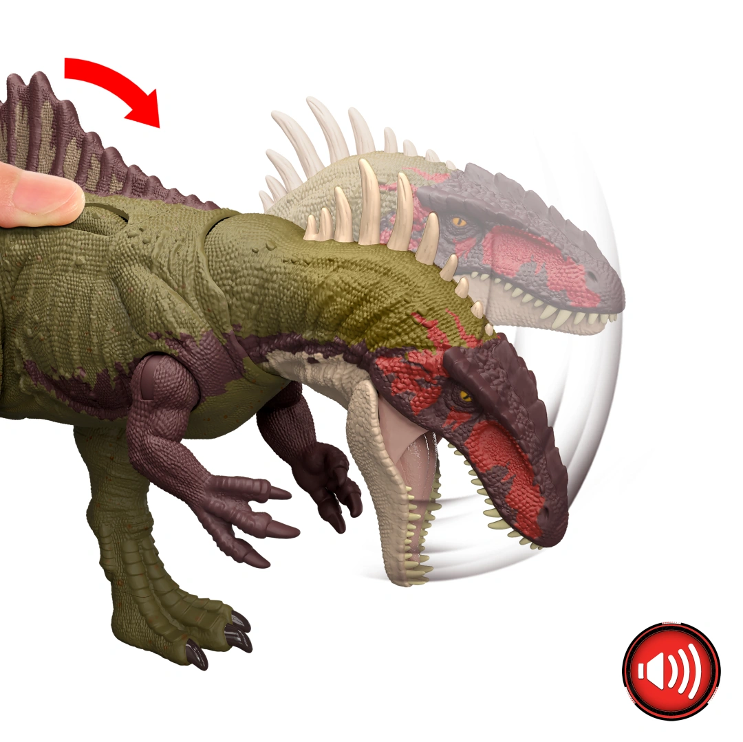 Mattel Jurassic World Bojovný Becklespinax se zvuky, útočná akce HXF52