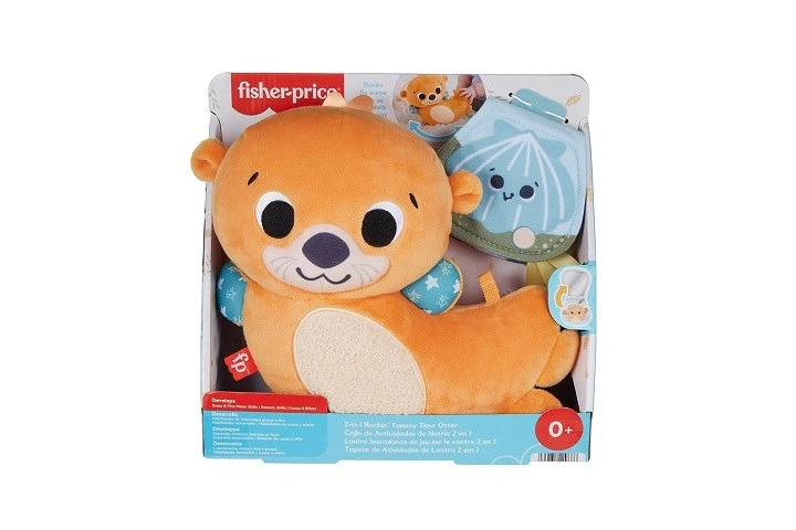 Fisher-Price Plyšová vydra s knížkou, senzorická hračka pro miminka HXG96