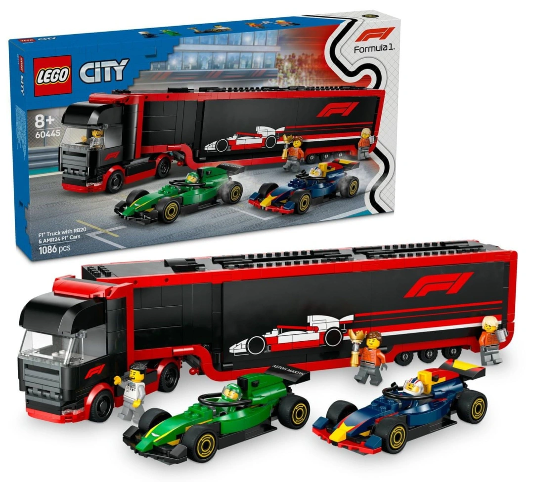 LEGO City 60445 Kamion F1 s vozy F1 RB20 a AMR24