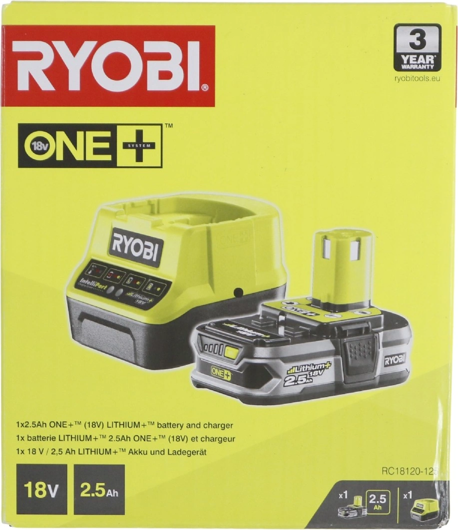 RYOBI Sada 18 V lítium iónová batéria 2,5 Ah s nabíjačkou RC18120 ONE + RC18120-125 5133003359