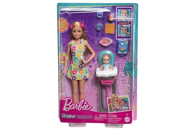 Mattel Barbie Chůva herní set - panenka v květinových šatech FHY97