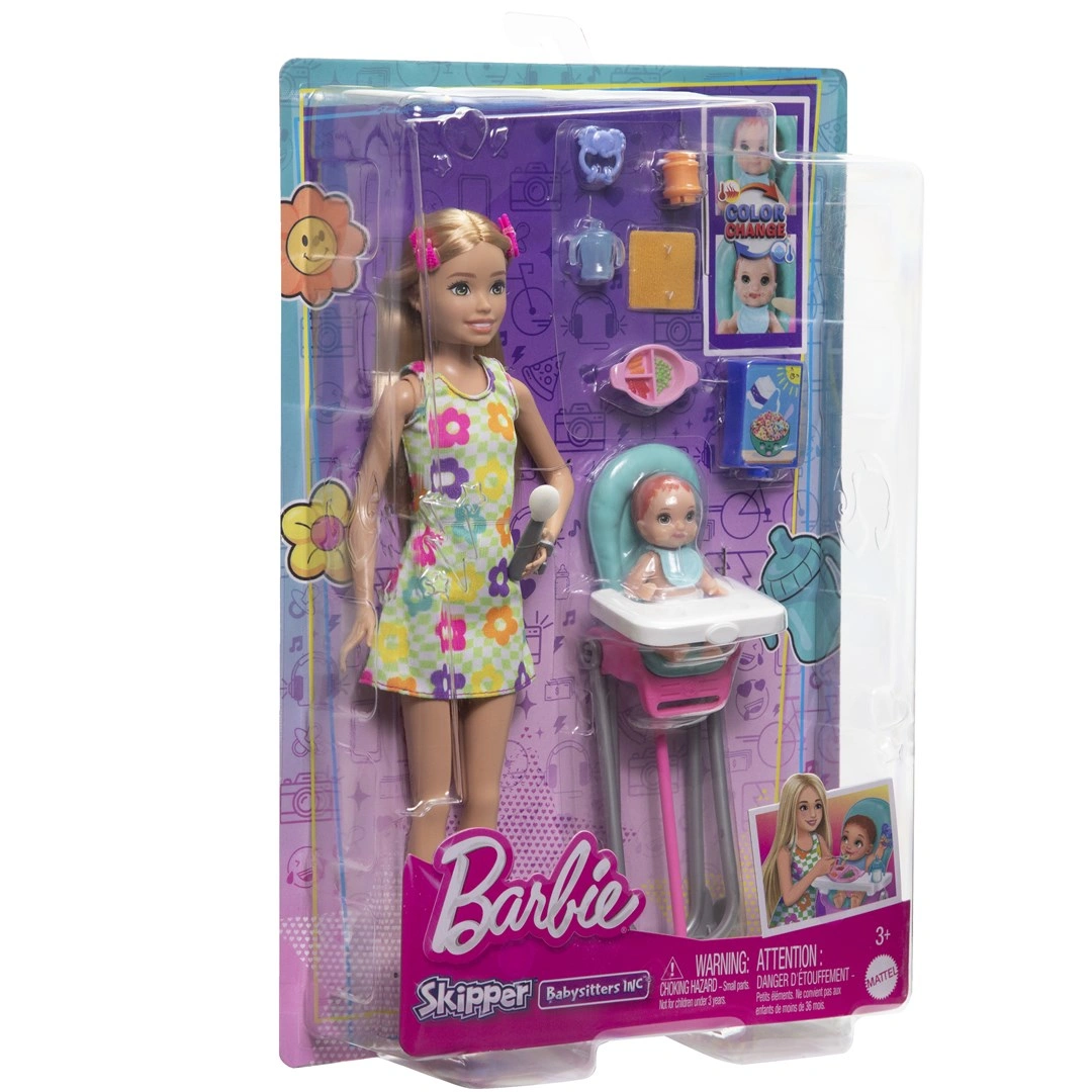 Mattel Barbie Chůva herní set - panenka v květinových šatech FHY97