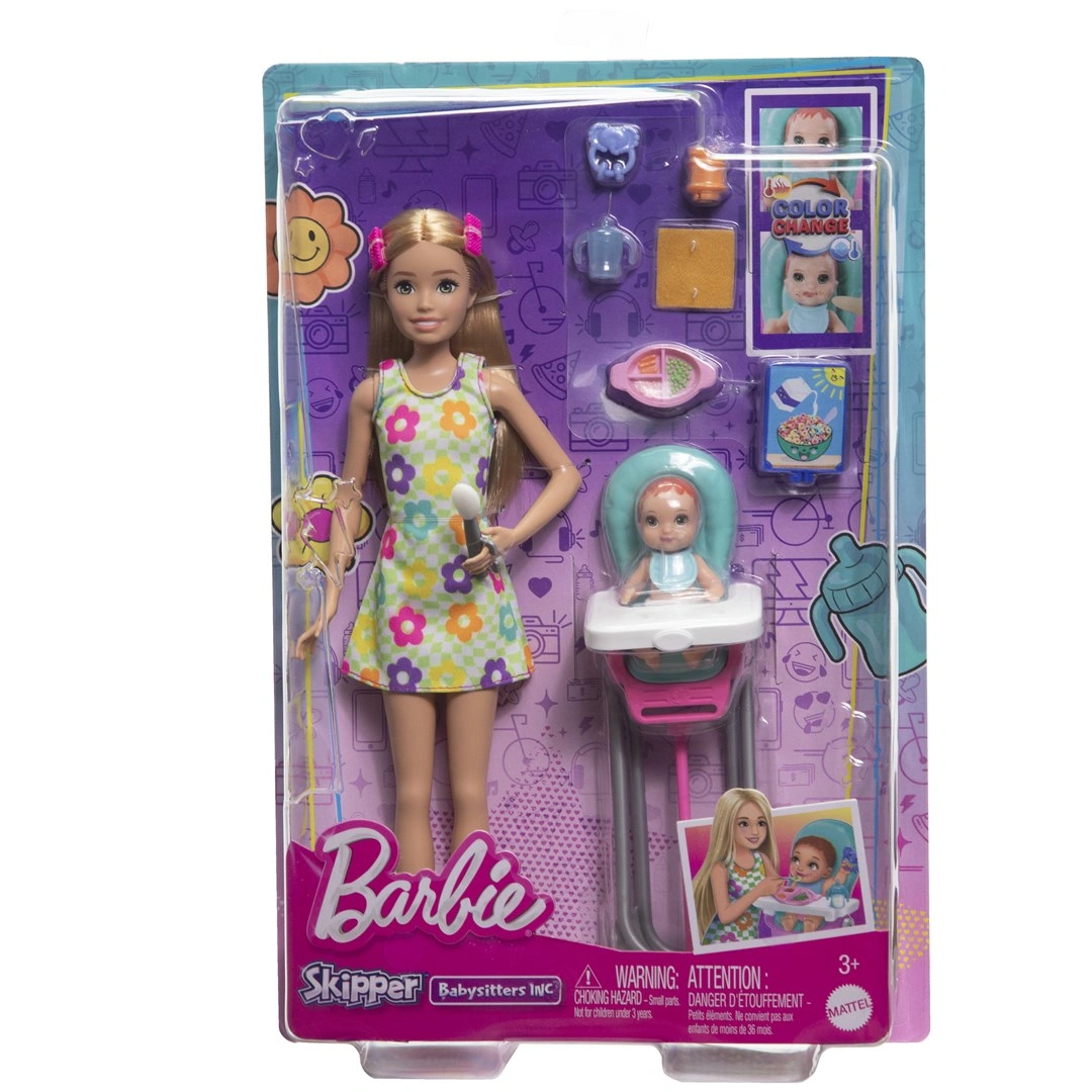 Mattel Barbie Chůva herní set - panenka v květinových šatech FHY97