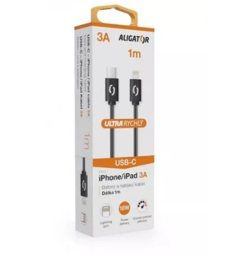 Aligator KALP3AUCLIBK Datový kabel POWER 3A, USB-C/lightning černý