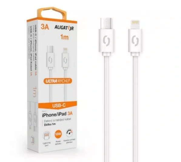 Aligator KALP3AUCLIWH Datový kabel POWER 3A, USB-C/lightning bílý