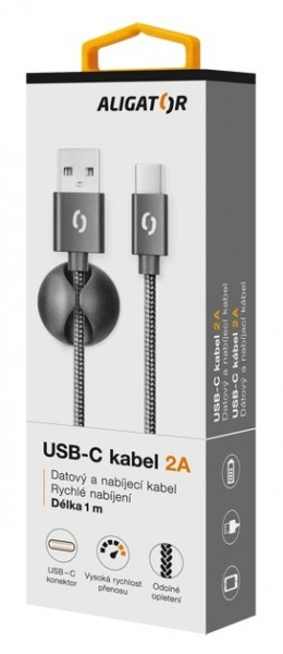 ALIGATOR PREMIUM Datový kabel 2A, USB-C černý