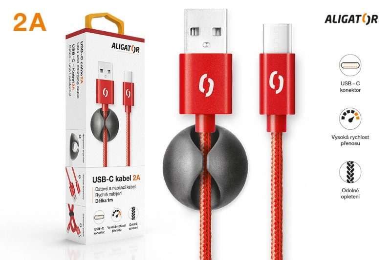 ALIGATOR PREMIUM Datový kabel 2A, USB-C červená