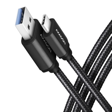 AXAGON kabel USB-A - USB-C SPEED USB3.2 Gen 1, 3A, opletený, 2m, černá