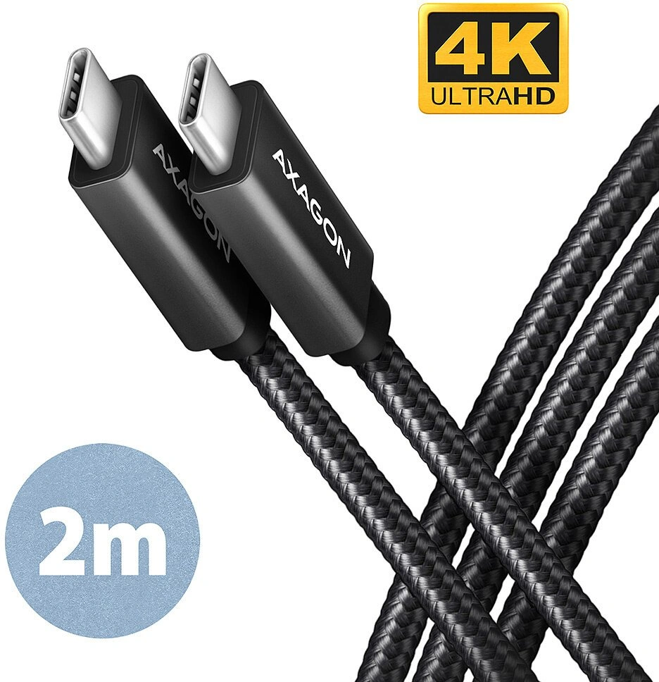 AXAGON kabel USB-C - USB-C SPEED+ USB3.2 Gen 2, PD100W 5A, 4K UHD, opletený, 2m, černá