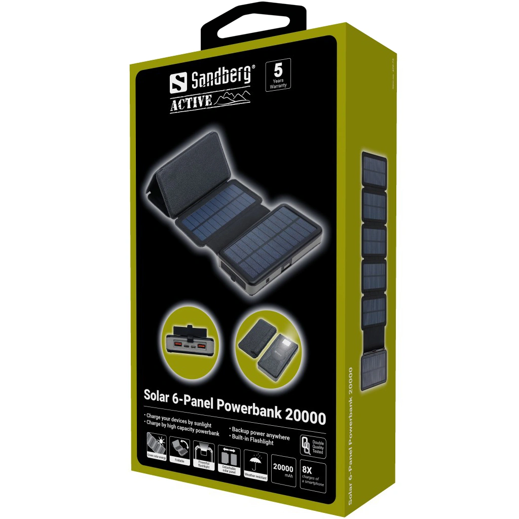 Sandberg Solar 6-Panel Powerbank 20000mAh, Black