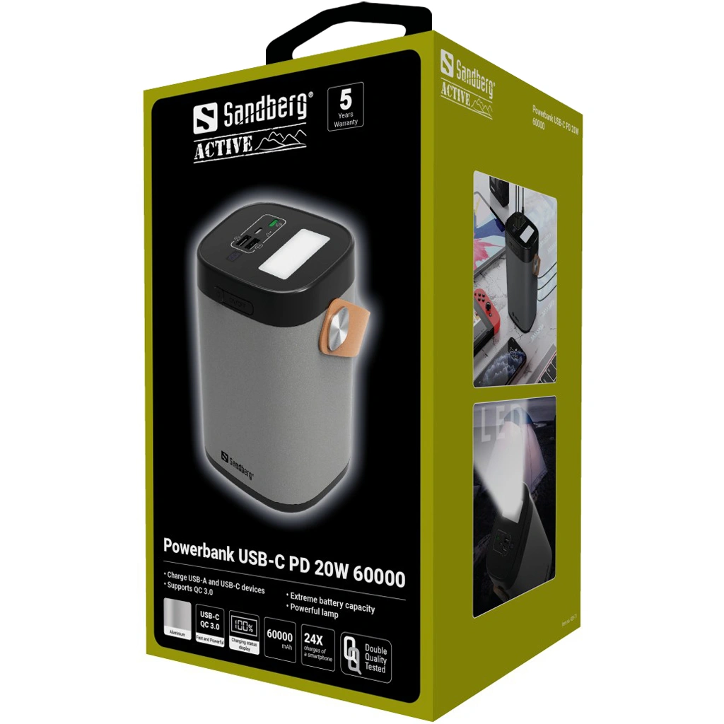 Sandberg USB-C PD 20W, 60000mAh, Black