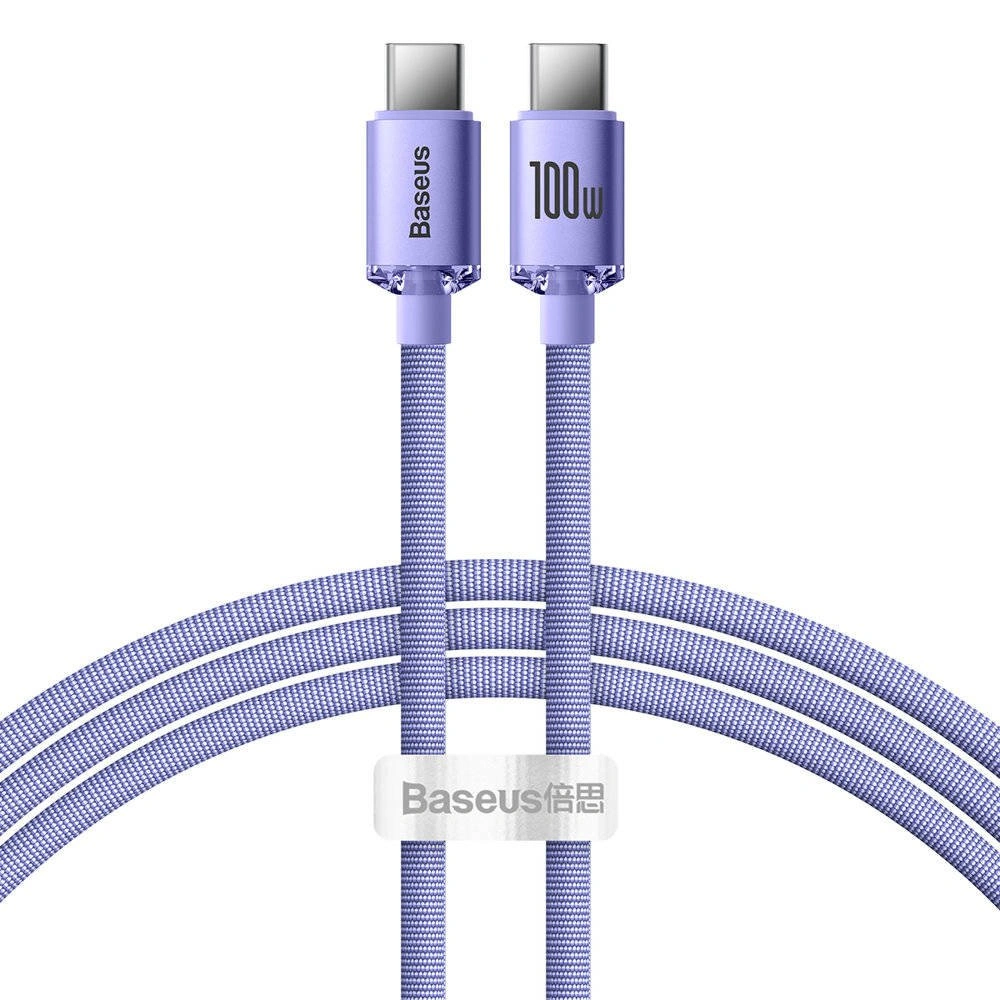BASEUS Datový kabel Baseus Crystal Shine USB-C na USB-C, 100 W, 1,2 m (fialový)