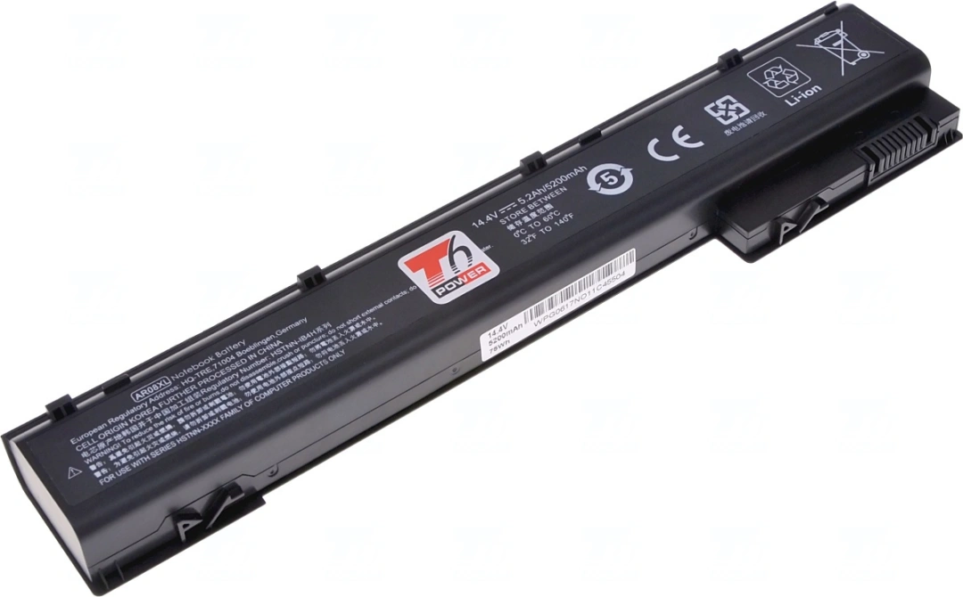 Baterie T6 Power pro notebook Hewlett Packard 708455-001, Li-Ion, 14,4 V, 5200 mAh (75 Wh), černá