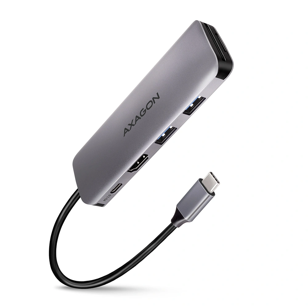 AXAGON multifunkční hub, USB 3.2 Gen 1,2x USB-A, HDMI, SD/microSD, PD 100W