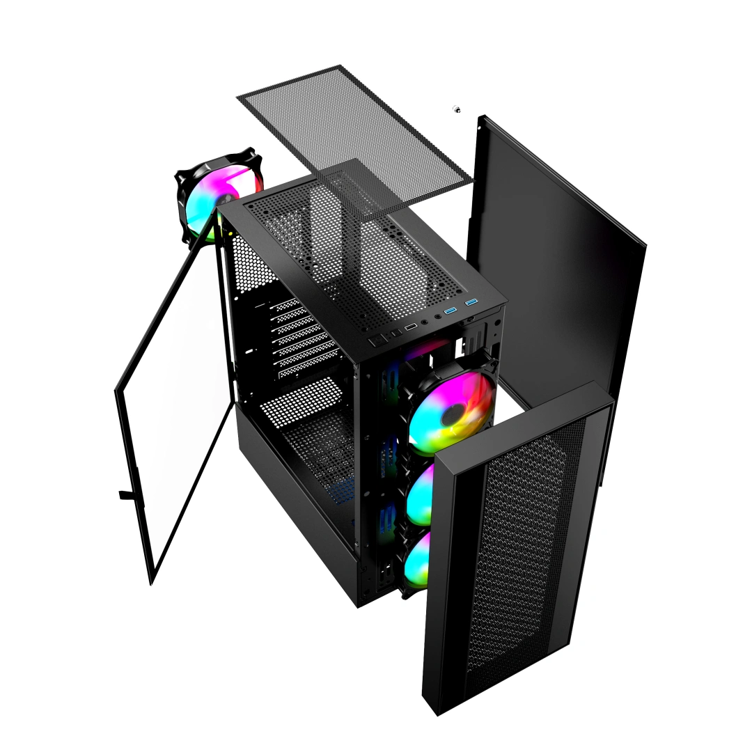 Gembird Fornax 4000 ARGB/Midi Tower/Transpar./Černá