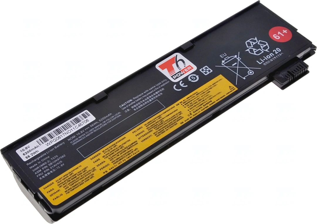 Baterie T6 Power pro notebook Lenovo SB10K97585, Li-Ion, 10,8 V, 5200 mAh (56 Wh), černá