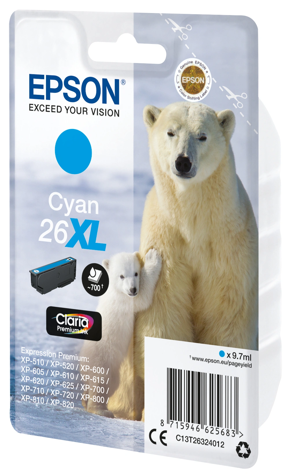 Epson Singlepack Cyan 26XL Claria Premium Ink