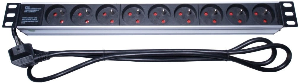 PremiumCord panel napájecí 1U do 19" racku, 9x230V, 2m kabel