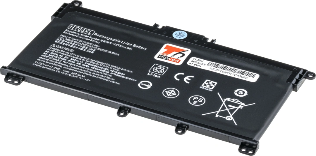 Baterie T6 Power pro notebook Hewlett Packard L11119-857, Li-Poly, 11,55 V, 3600 mAh (41 Wh), černá