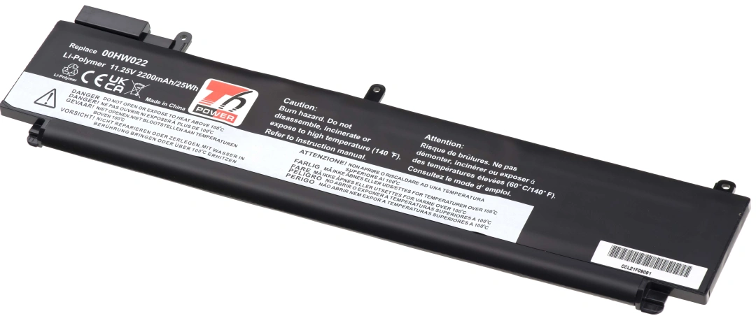 Baterie T6 Power pro Lenovo ThinkPad T460s 20FA, Li-Poly, 11,25 V, 2200 mAh (25 Wh), černá