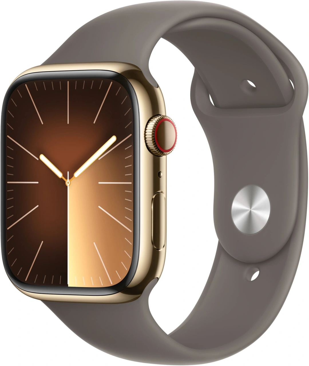 Apple Watch Series 9, Cellular, 45mm, Gold Stainless Steel, Clay Sport Band - M/L