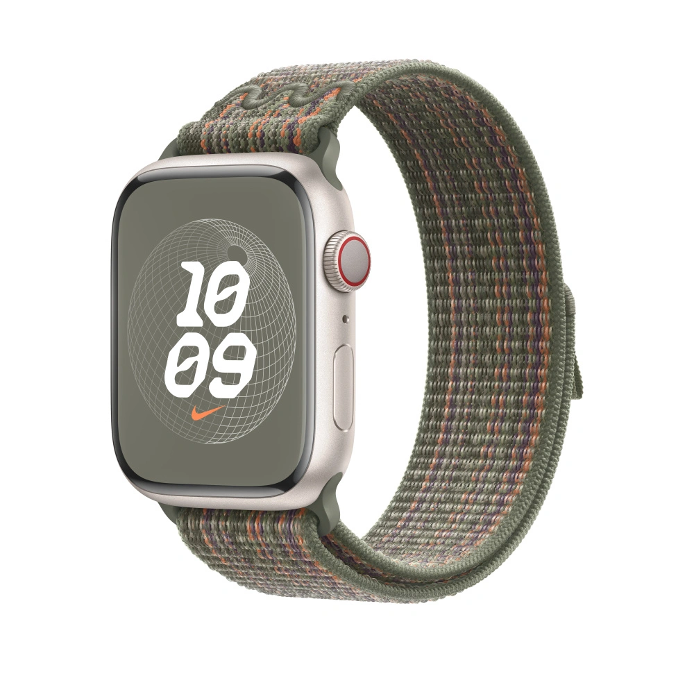 Řemínek Apple 45mm sekvojově zelený/oranžový provlékací sportovní  Nike (MTL63ZM/A)