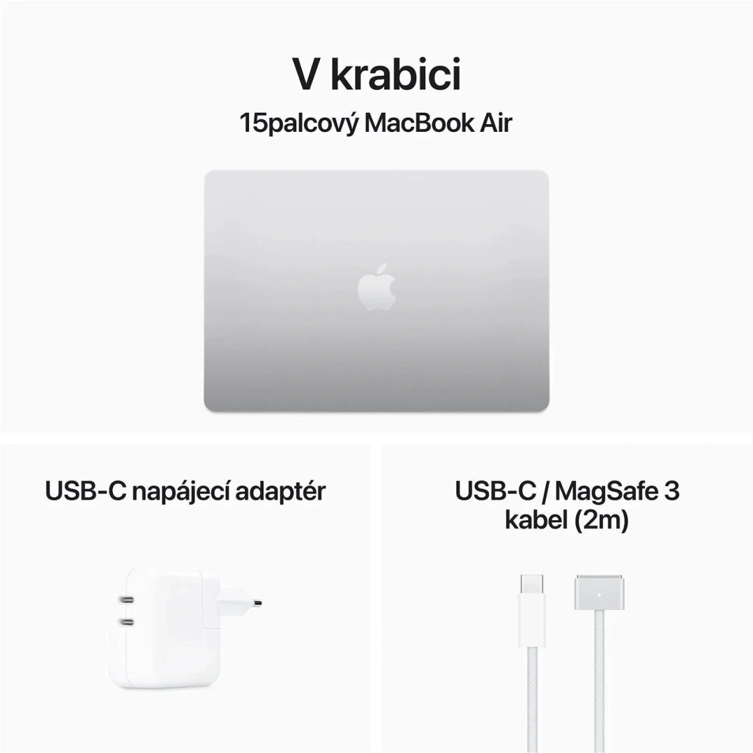 Apple MacBook Air 15, M3 8-core/8GB/512GB SSD/10-core GPU, stříbrná (M3, 2024)