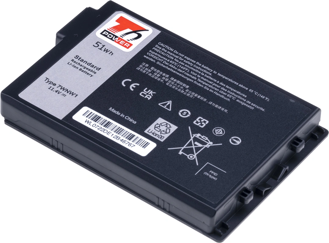 Baterie T6 Power pro Dell Latitude 5420 Rugged, Li-Ion, 11,4 V, 4470 mAh (51 Wh), černá
