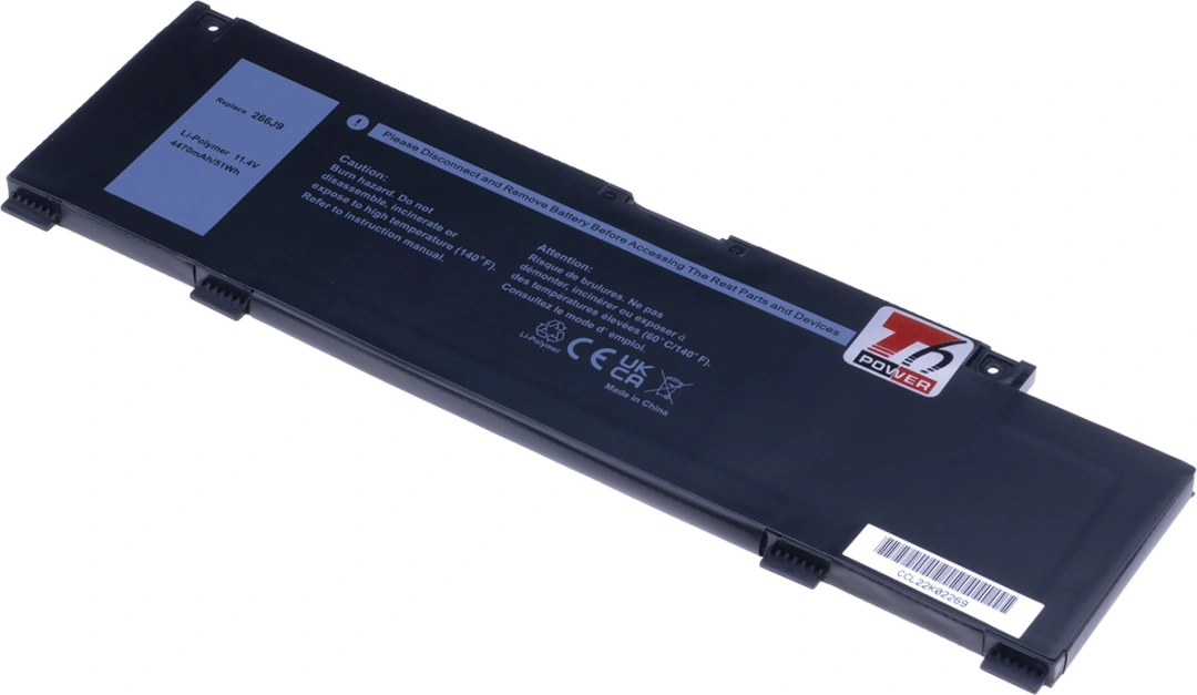 Baterie T6 Power pro notebook Dell 451-BCLC, Li-Poly, 11,4 V, 4470 mAh (51 Wh), černá