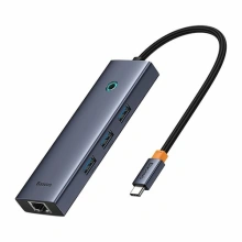 BASEUS hub Ultra Joy USB 6v1 (USB-C/1xHDMI4K30Hz/3xUSB 3.0/1xPD/RJ45) B00052807813-00 šedý