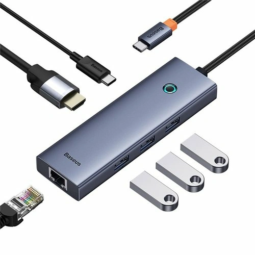 BASEUS hub Ultra Joy USB 6v1 (USB-C/1xHDMI4K30Hz/3xUSB 3.0/1xPD/RJ45) B00052807813-00 šedý