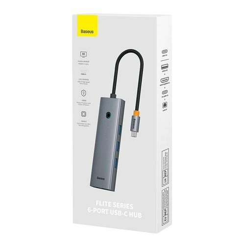 BASEUS hub Ultra Joy USB 6v1 (USB-C/1xHDMI4K30Hz/3xUSB 3.0/1xPD/RJ45) B00052807813-00 šedý