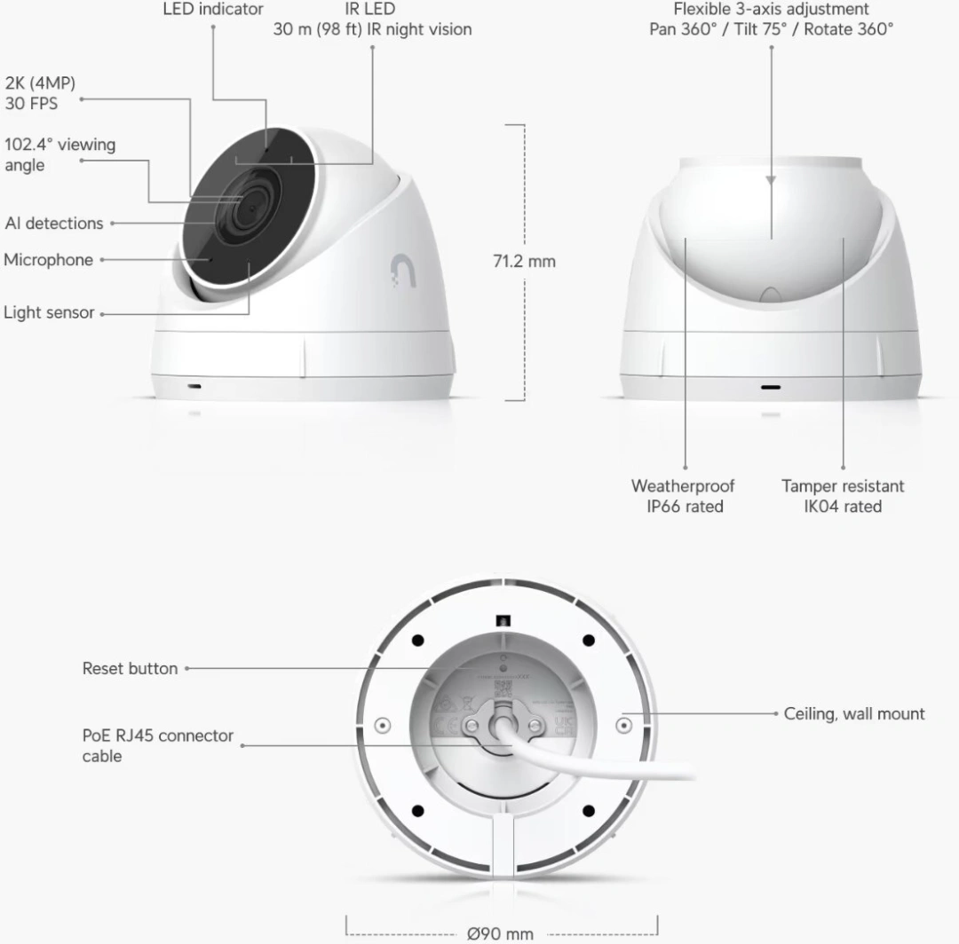 UBIQUITI UniFi Video Camera G5 Turret Ultra - 4MPix, IR 30m, PoE, IP66