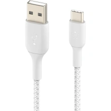 Belkin kabel USB-A - USB-C, M/M, opletený, 2m, bílá