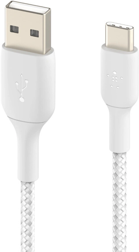 Belkin kabel USB-A - USB-C, M/M, opletený, 2m, bílá