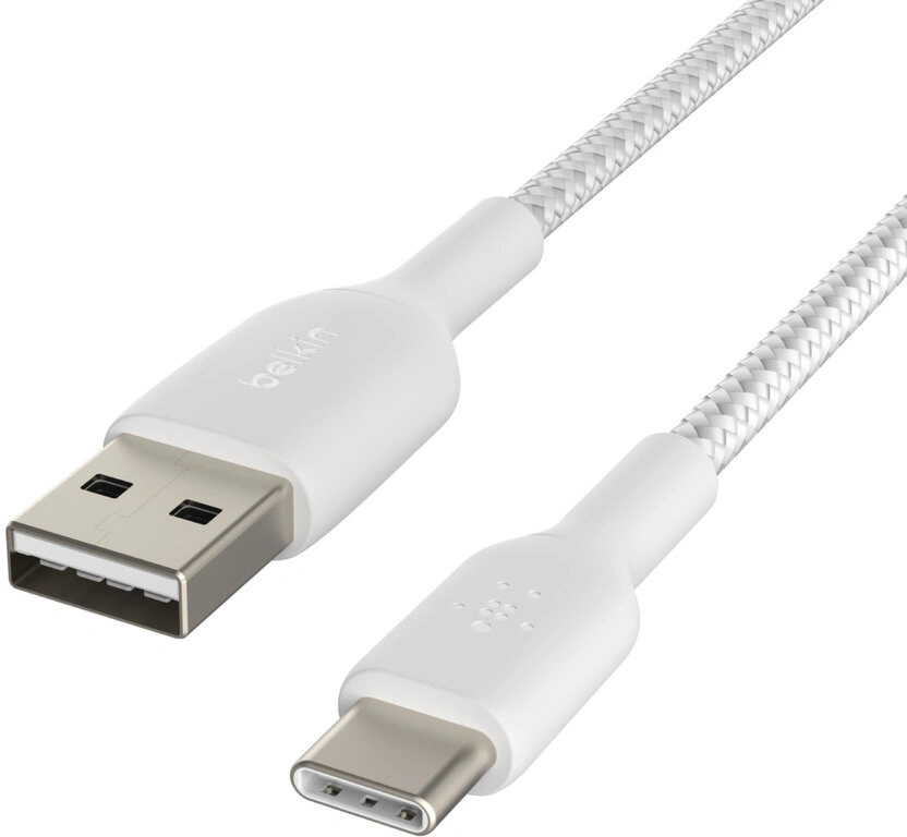 Belkin kabel USB-A - USB-C, M/M, opletený, 2m, bílá