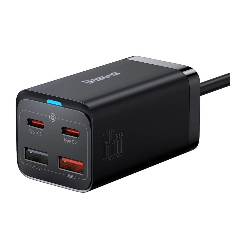 GaN3 Pro rychlá nabíječka 2x USB-C / 2x USB 65W PD QC + USB-C kabel 1m černý