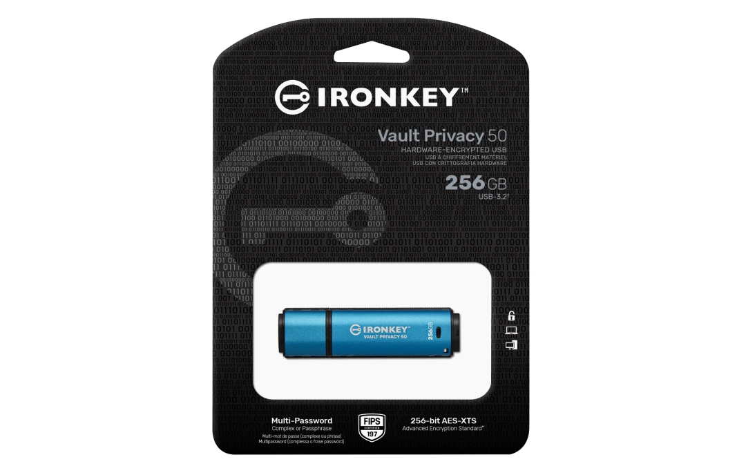 Kingston IronKey Vault Privacy 50/256GB/USB 3.2/USB-A/Modrá