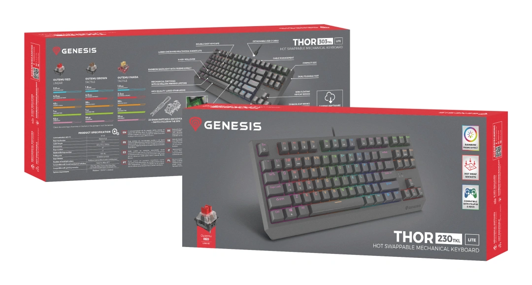 Genesis THOR 230 TKL Lite RGB Outemu Red US (NKG-2076), černá