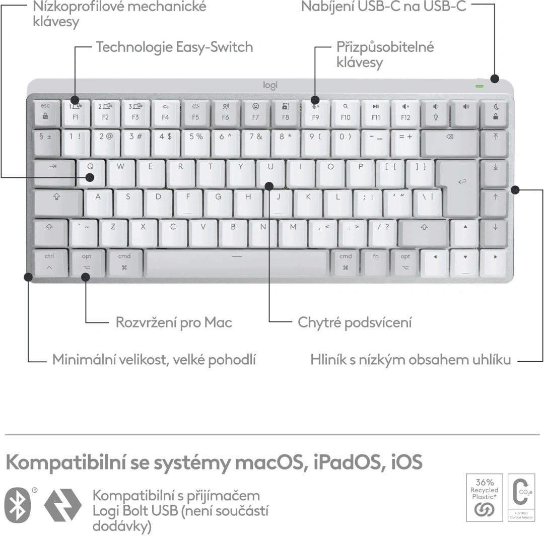 Logitech MX Mechanical Mini for Mac, pale grey