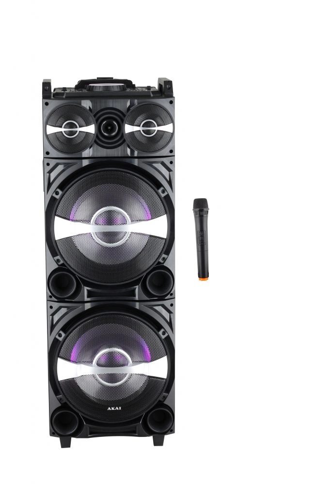 Akai Reproduktor , DJ-222, přenosný, párty, FM, dálkové ovládání, LED světelné efekty, USB, 100 W RM