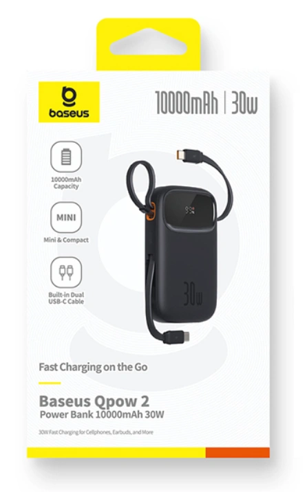 BASEUS power banka Qpow 10000mAh 30W černá s USB-C kabelem