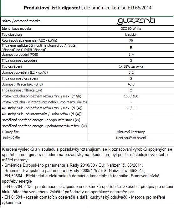 Guzzanti GZC 60 White Digestoř podstavná