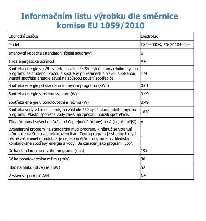 ELECTROLUX Myčka nádobí ESF2400OK 